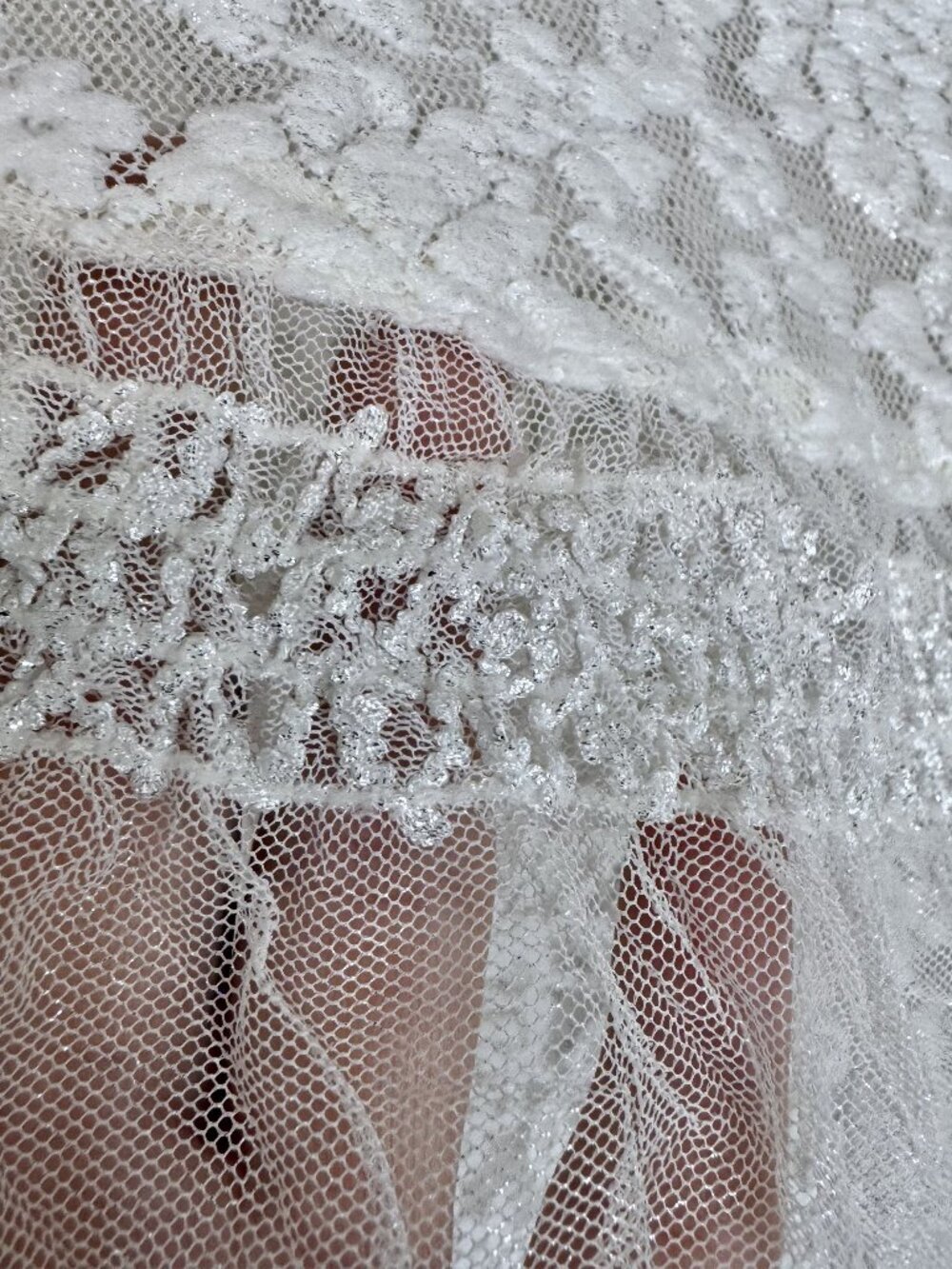 90s Vintage Design Today's White Stretch Lace Tunic Maxi Skirt Cord Set Large - Picture 6 of 16